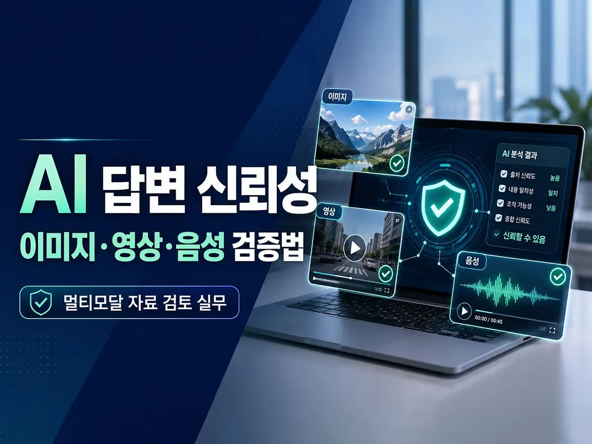 AI 답변 신뢰성과 이미지·영상·음성 멀티모달 자료 검증 실무를 소개하는 인사이트 대표 이미지