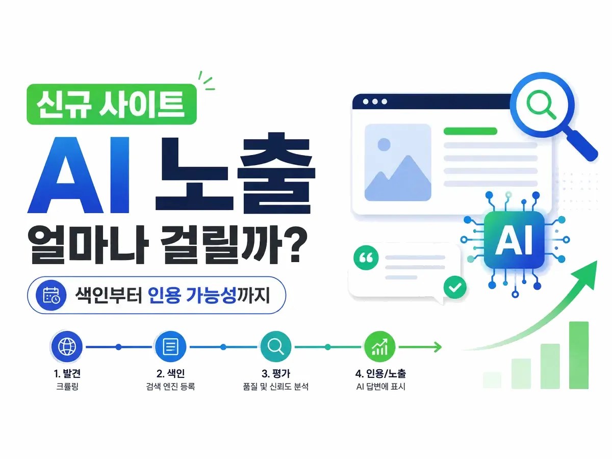 신규 사이트의 AI 노출까지 걸리는 색인·평가·인용 단계를 소개하는 인사이트 대표 이미지